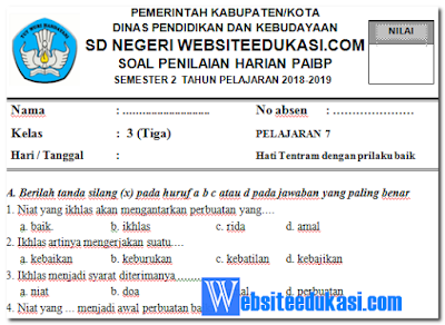 Soal PH PAI Kelas 3 Semester 2 Revisi 2018