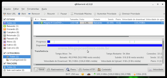qBittorrent sendo executado no openSUSE Leap 42.3 (GNOME)