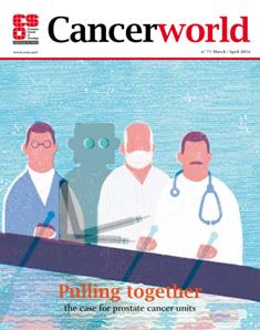 Cancer World 71 - March & April 2016 | CBR 96 dpi | Bimestrale | Medicina | Salute | NoProfit | Tumori | Professionisti
The aim of Cancer World is to help reduce the unacceptable number of deaths from cancer that is caused by late diagnosis and inadequate cancer care. We know our success in preventing and treating cancer depends on many factors. Tumour biology, the extent of available knowledge and the nature of care delivered all play a role. But equally important are the political, financial, bureaucratic decisions that affect how far and how fast innovative therapies, techniques and technologies are adopted into mainstream practice. Cancer World explores the complexity of cancer care from all these very different viewpoints, and offers readers insight into the myriad decisions that shape their professional and personal world.