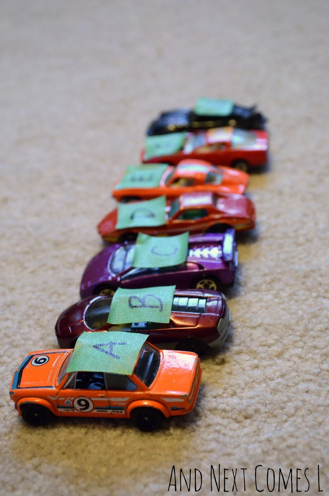 Musical alphabet cars for learning about music theory from And Next Comes L