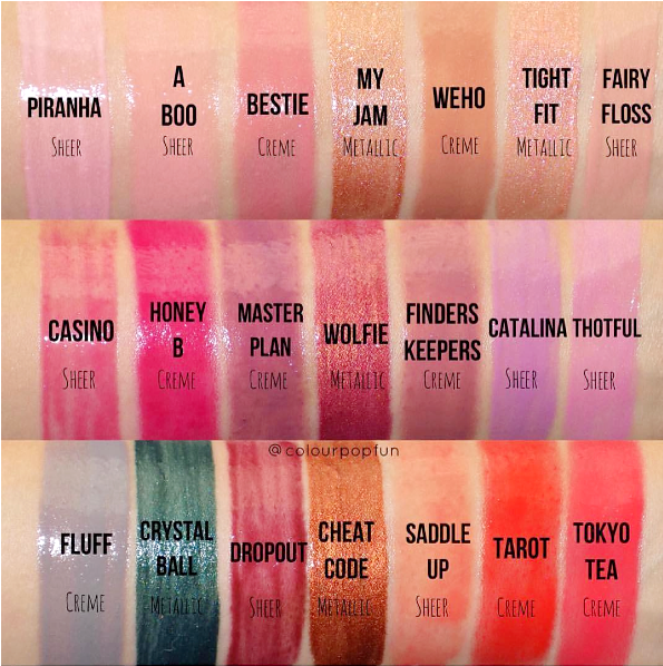 ColourPop Ultra Glossy Lips Collection , 21 Shades