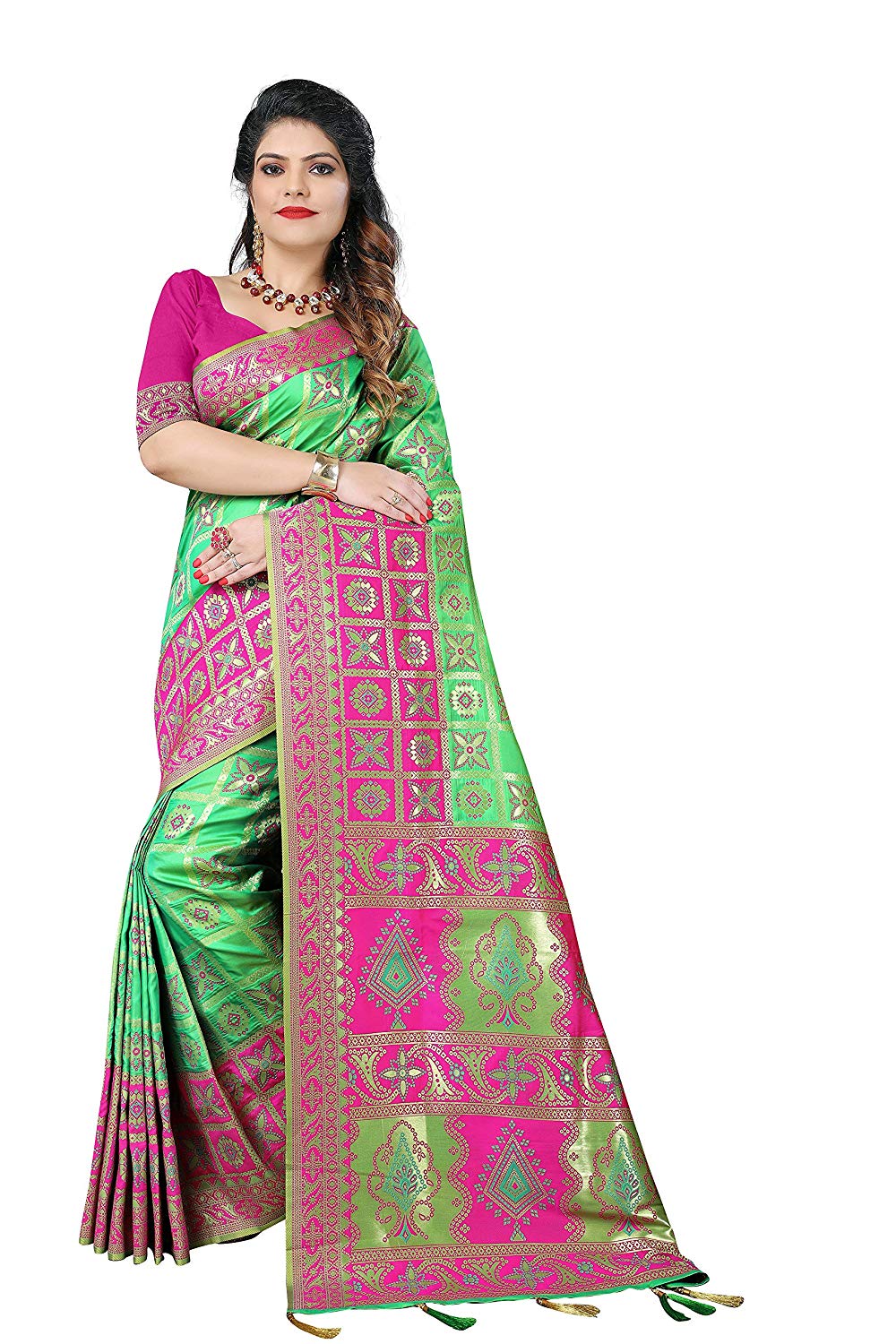 Silky Sarees Women Banarasi Silk Saree With Heavy Blouse Piece