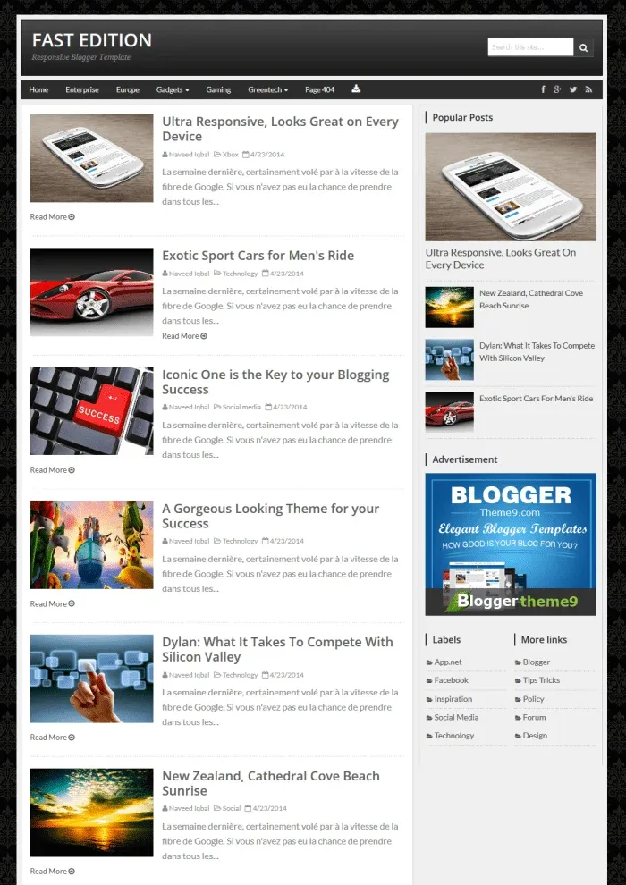 Fast Edition Fast Loading Blogger Templates