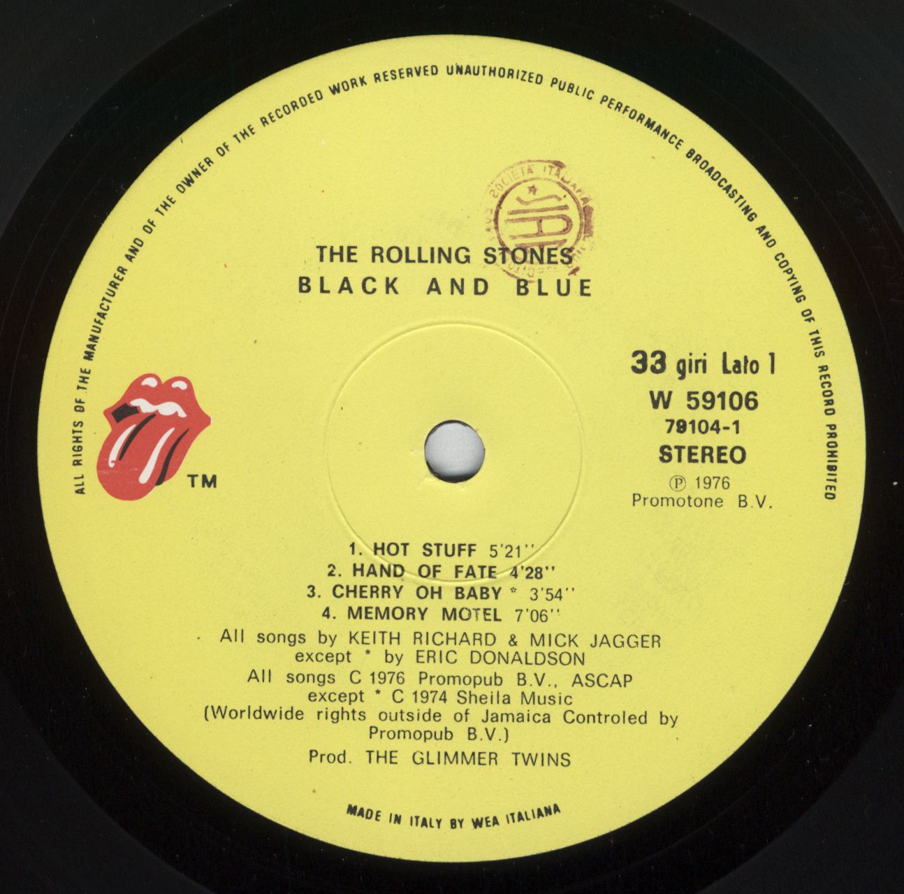The Rolling Stones 1976 Black And Blue Italy