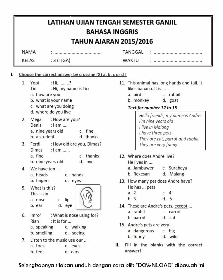 Soal uas bahasa jawa kelas 12 sma