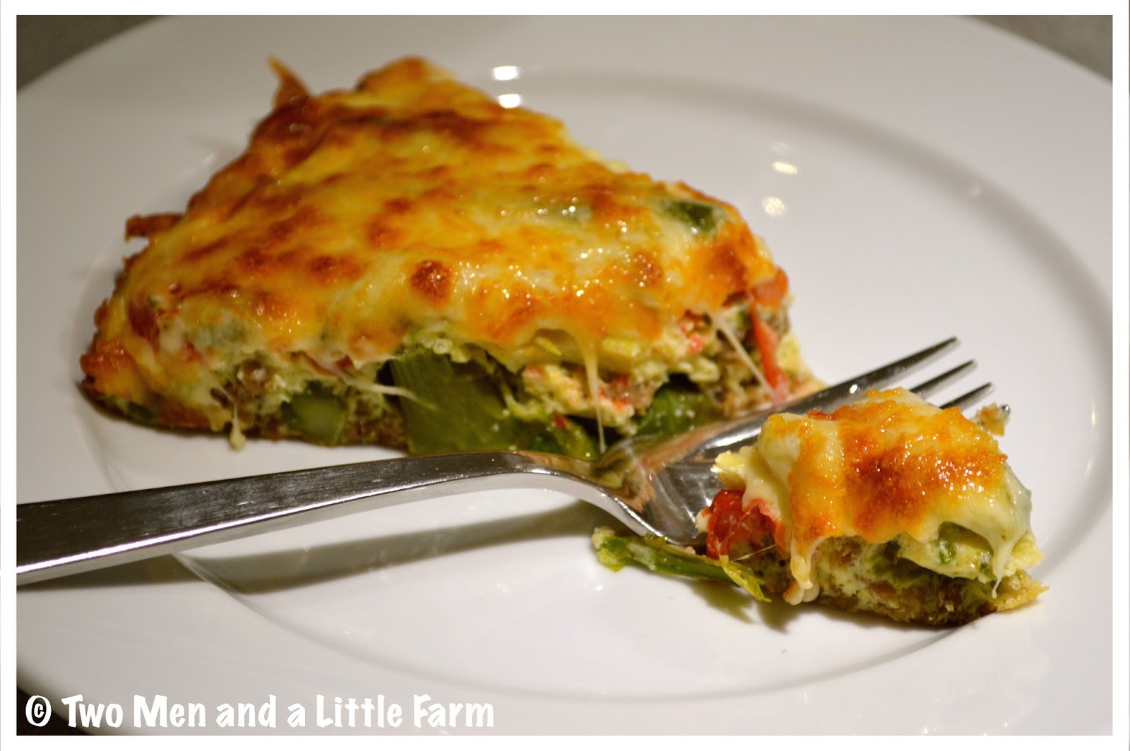 Two Men and a Little Farm FRITTATA WITH TOMATOES SAUSAGE AND ASPARAGUS RECIPE