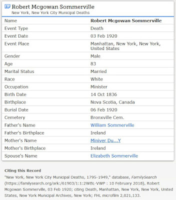 Screenshot of FamilySearch results for Robert Sommerville, retrieved 23 Sep 2018