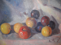Manzanas y ciruelas- Óleo del pintor jiennense Rufino Martos ( 1912-1993 )