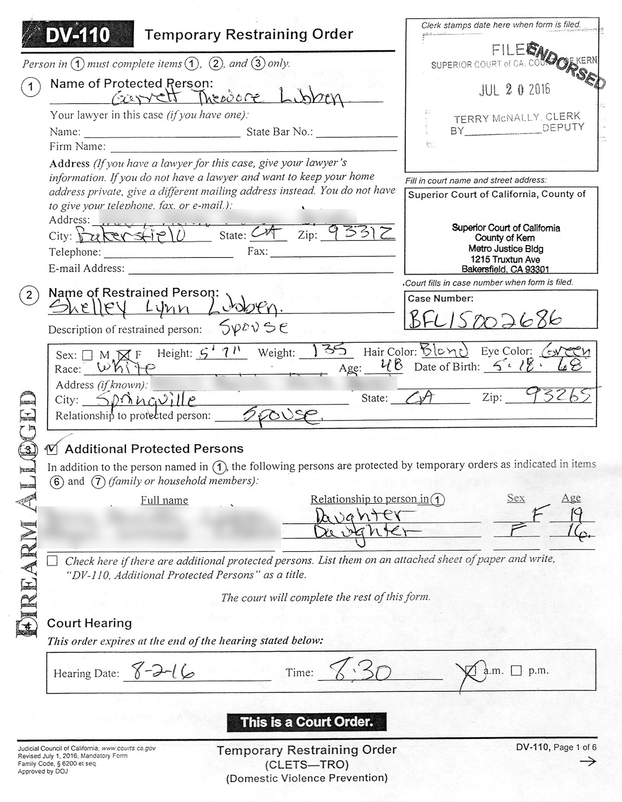 Application for restraining order california image