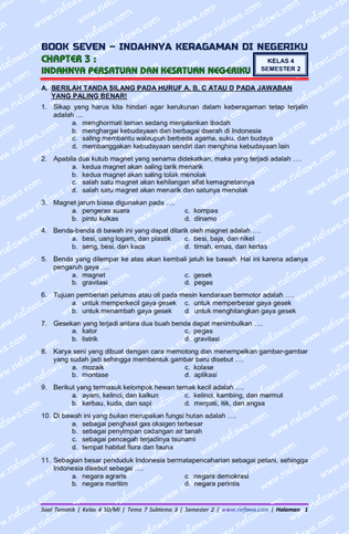Download Soal Tematik Kelas 4 Tema 7 Subtema 3 Kurikulum 2013 Edisi Revisi Terbaru