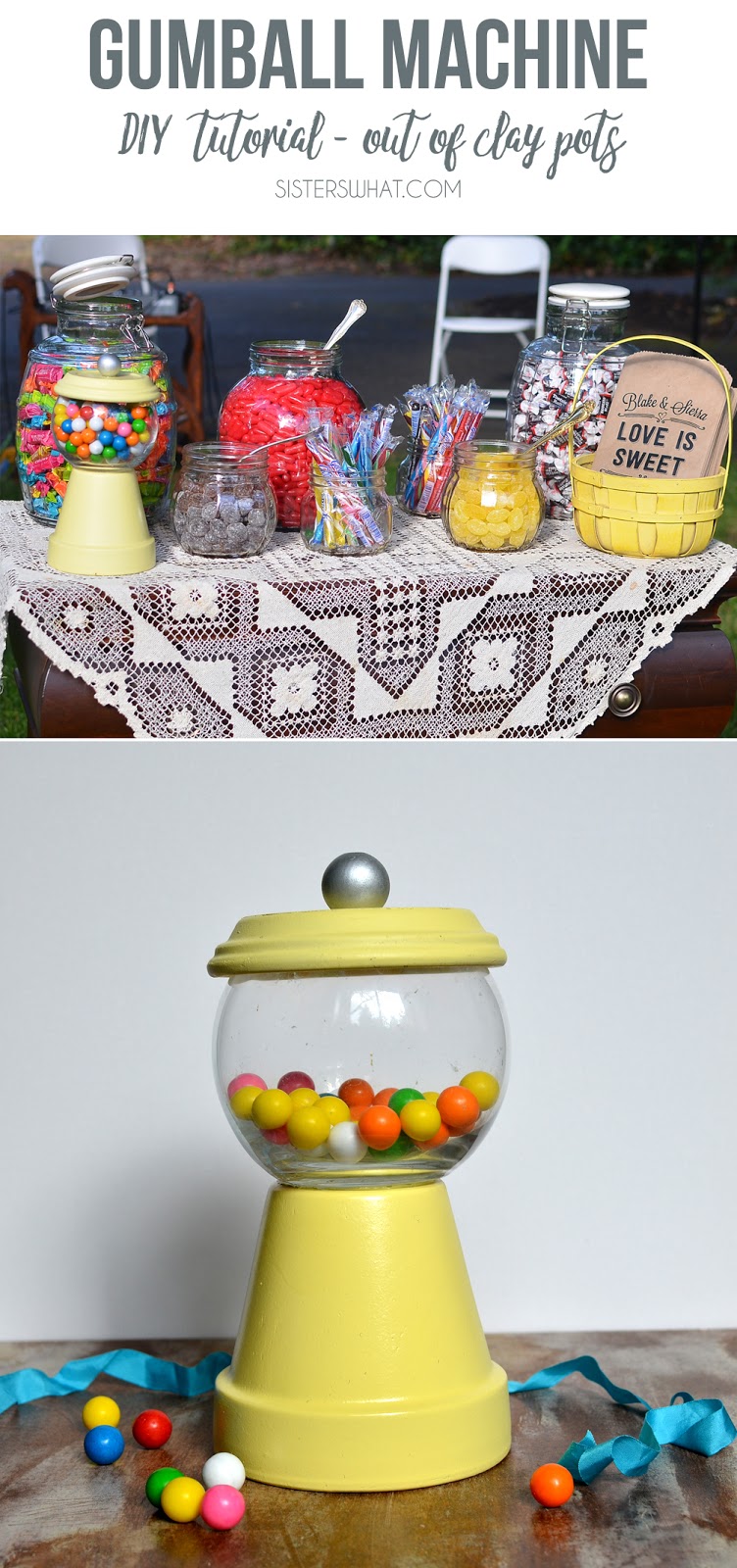 Make a pretend gumball machine out of clay pots!!