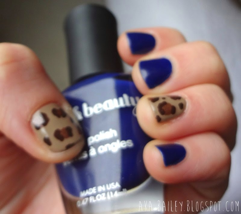 Navy nails with leopard print accent, Love & Beauty navy nail polish