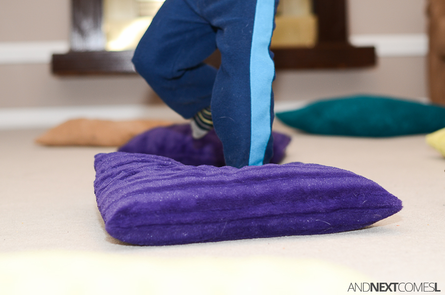 8 Gross Motor Activities for Kids Using Pillows & a Bucket And Next