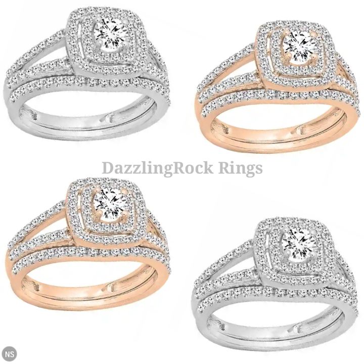 DazzlingRock Bridal Rings - White and Rose Gold Gemstone Diamond Engagement Ring Set - Wedding Bands