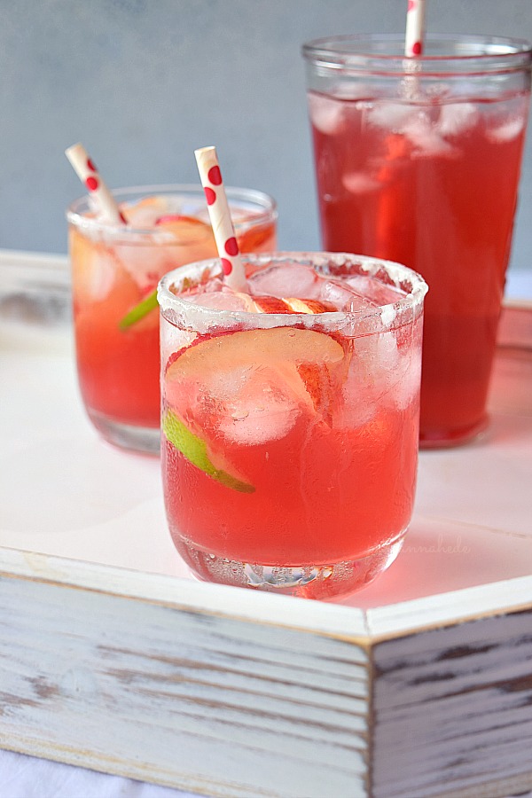 glasses arranged served with cranberry Christmas punch