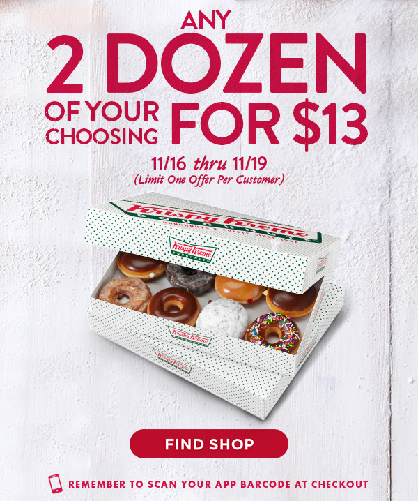 krispy kreme any 2 dozen donuts of your choosing for 13 qpanion krispy kreme donut sale flyer