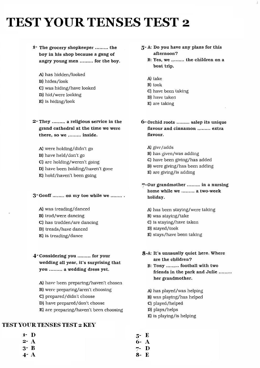 Verb tenses test picture
