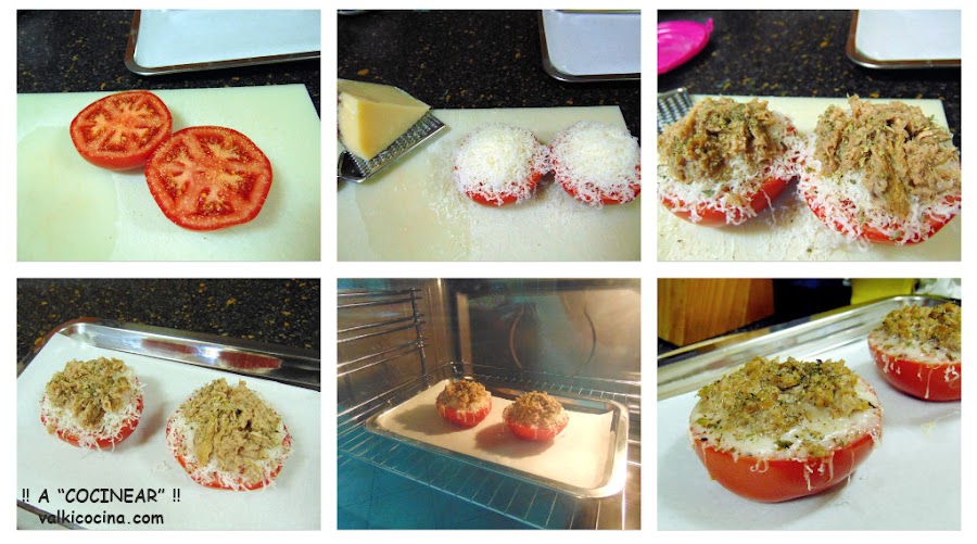 Tomates al horno gratinados con atún