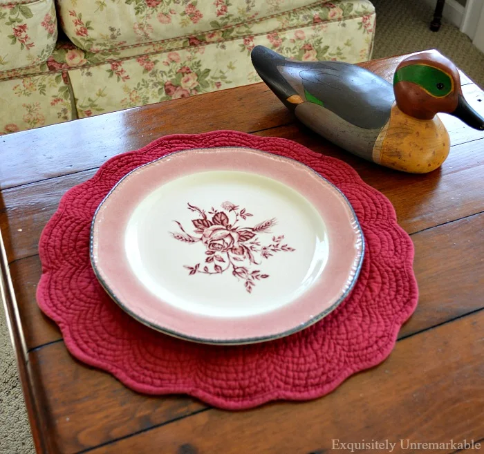 Vintage Wood and Sons Pink Floral Plate