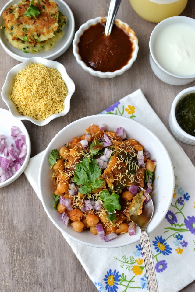 Chole-Aloo Tikki Chaat (Chickpea & Potato Pattie Chaat)