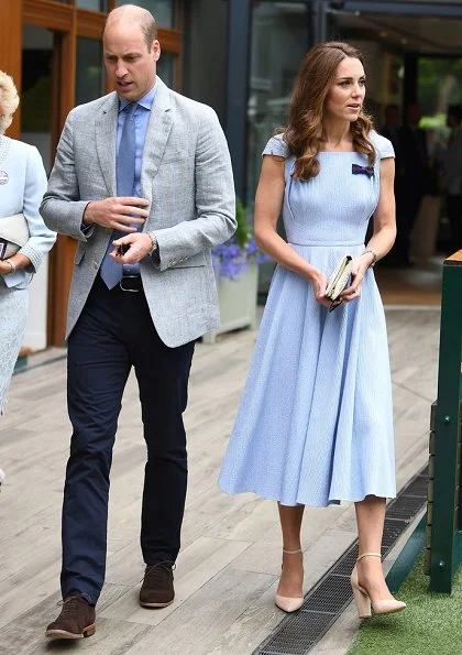 Kate Middleton wore Emilia Wickstead Jordin Dress, In2Design pearl earrings and Aldo Nicholes heel shoes