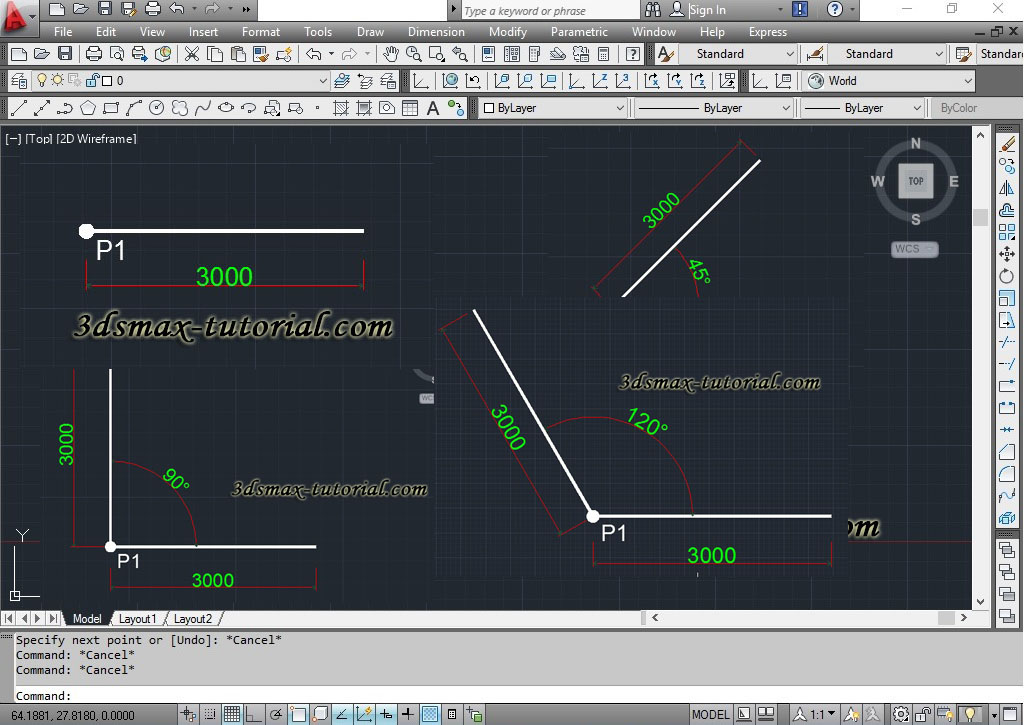 Cara membuat garis lurus sudut dengan derajat di autocad
