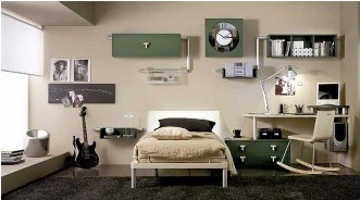Moderne-jugendlich-Schlafzimmer-Jungen-Schlafzimmer-Ideen-beige-olivgrüne-Farben