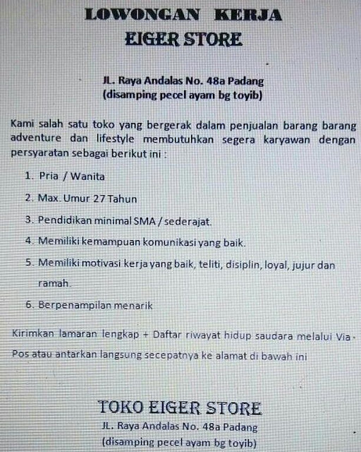 Contoh Surat Lamaran Kerja Di Toko Eiger