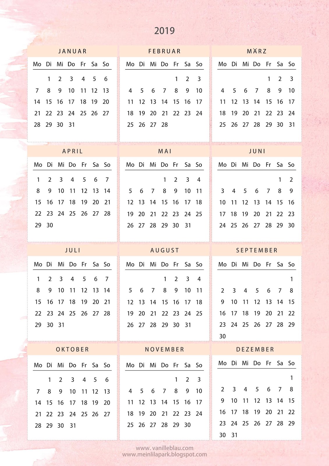 My first free printable 2019 calendar : pink creme ...
