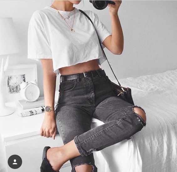 white crop top and jeans