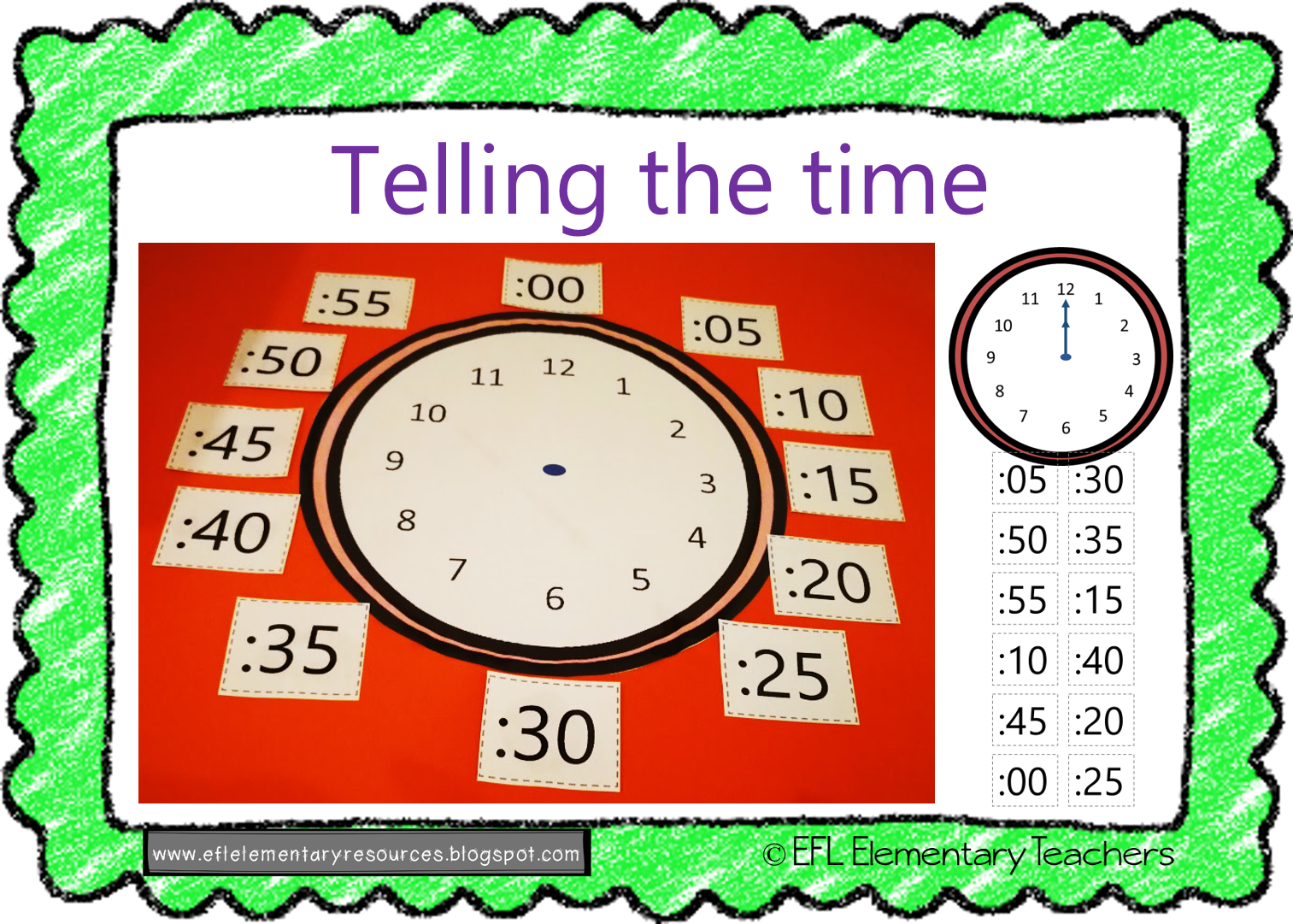 EFL Elementary Teachers Telling the time for ESL Learners