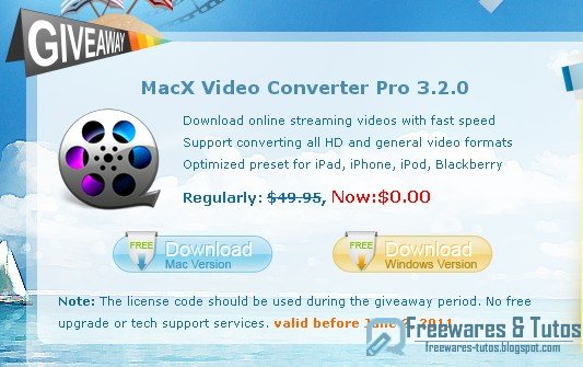 Offre promotionnelle : MacX Video Converter Pro gratuit (pour Windows et Mac) !  (2ème édition)