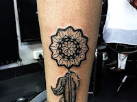 Small Simple Dream Catcher Tattoo On Thigh