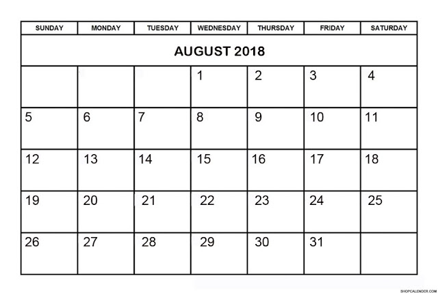 august 2018 printable calendar pdf