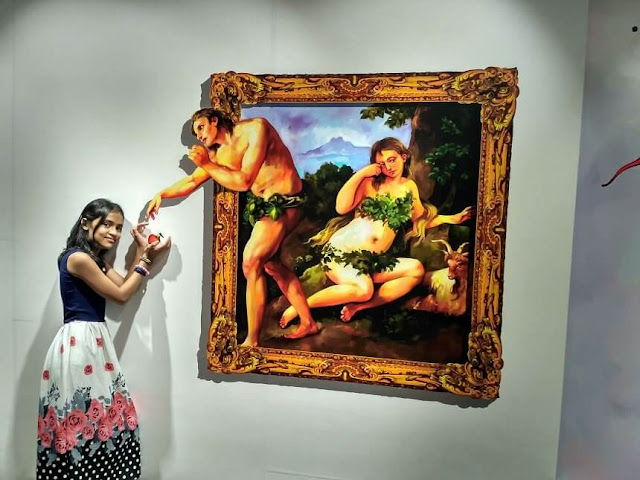 3d Art Paining of Adam, Eve and Apple