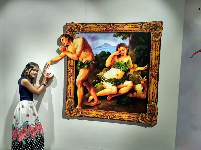 3D Paintings on Wall: 3D Art Painting of Adam, Eve, and Apple
