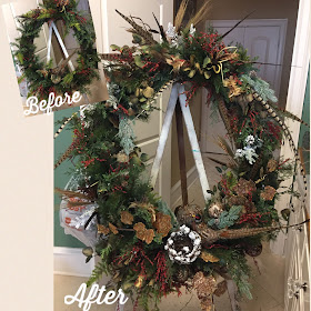 rustic wreath makeover with pheasant feathers