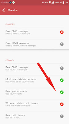 give access to read contacts to whatsapp