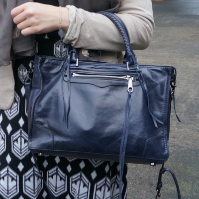 printed knit dress, rebecca minkoff moon navy regular satchel bag | away from the blue