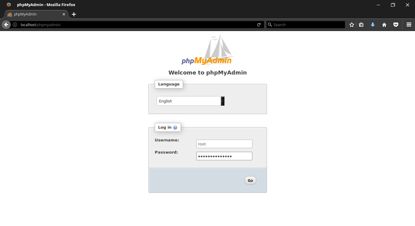 Localhost/PHPMYADMIN Firefox. Скрипт авторизации пользователя PHPMYADMIN. Скрипт авторизации
