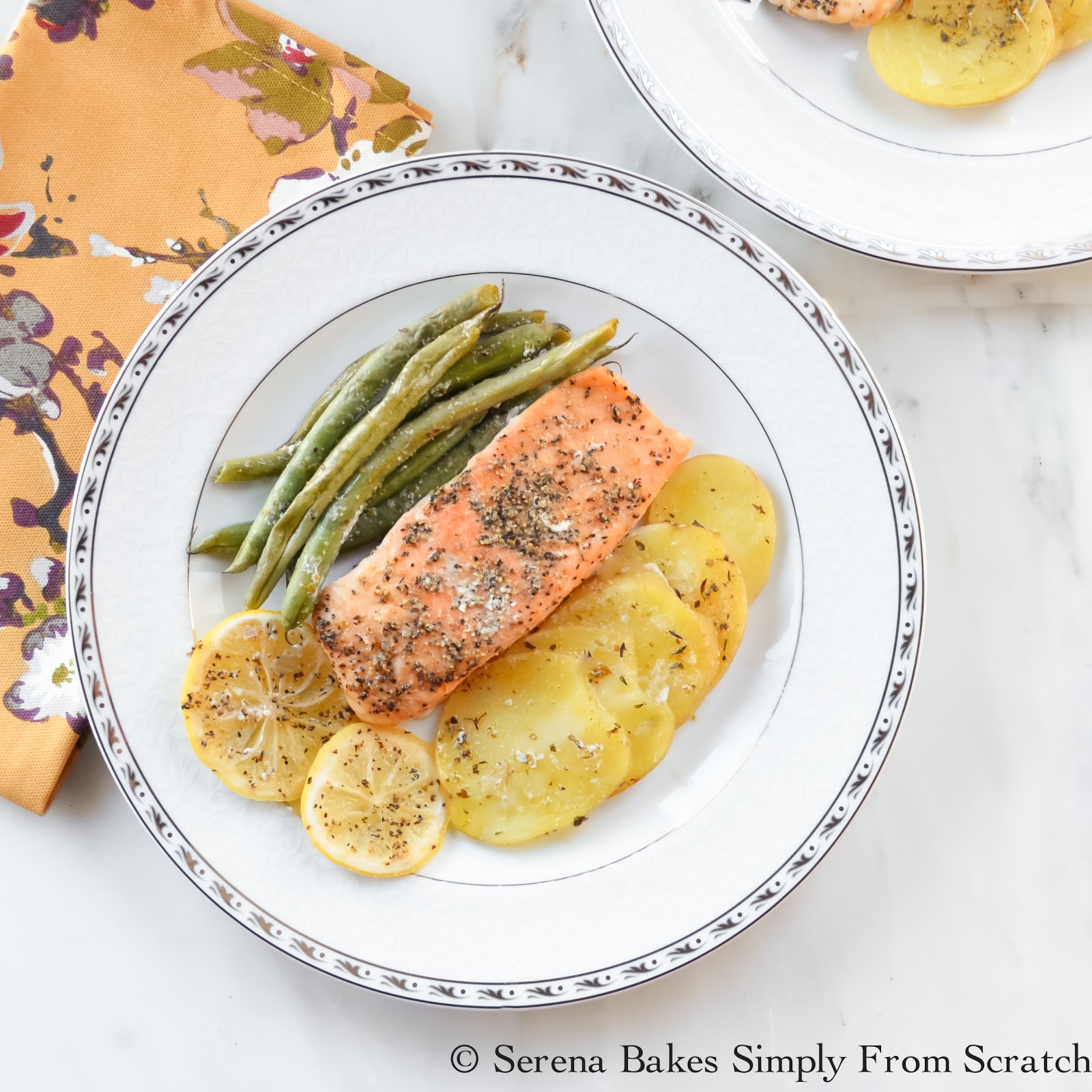 Easy Salmon Potatoes and Green Beans In Parchment is a quick easy dinner in under 30 minutes! serenabakessimplyfromscratch.com