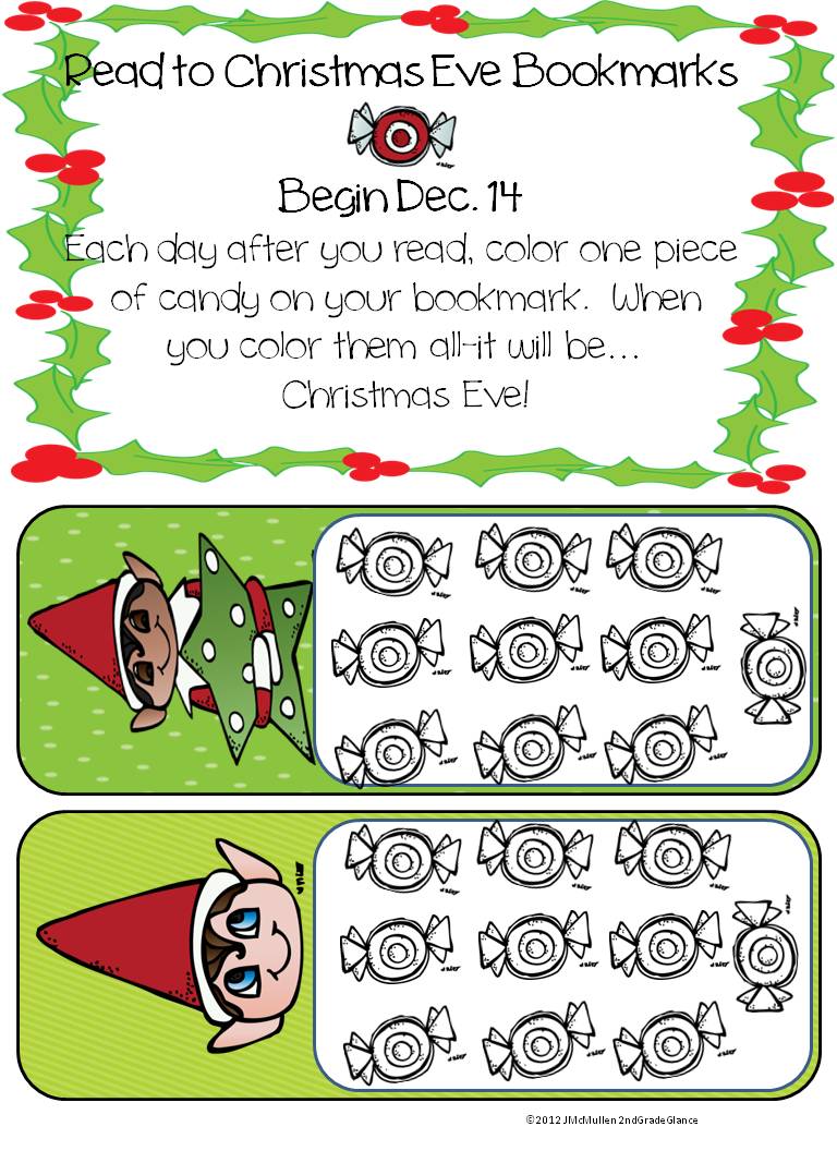 2nd Grade Glance Freebie Elf on Shelf Countdown Bookmark and Writing Center