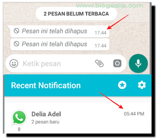 Pesan masuk WhatsApp yang di hapus pengirim bisa di bawa lewat aplikasi recent notification