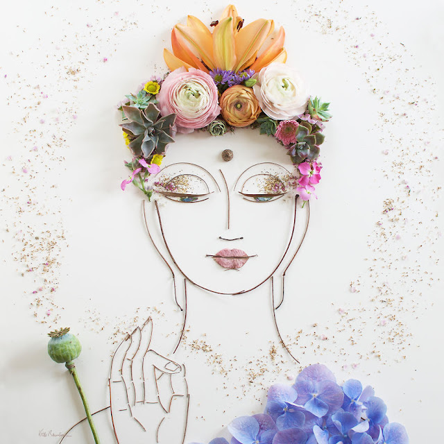intricate portraits made from twigs and flowers