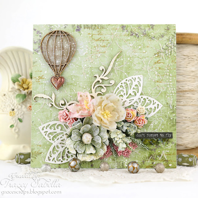 "Don't Forget to Fly" Shabby Mixed Media Card by Tracey Sabella for Scrap & Craft: #studio75 #snipart #Finnabair #Primamarketing #49andmarket #artanthology #wildorchidcrafts  #rangerink #mixedmedia #mixedmediacard #shabbychic #shabbychiccard #papercrafting #flowercard #chipboard #helmar #timholtz
