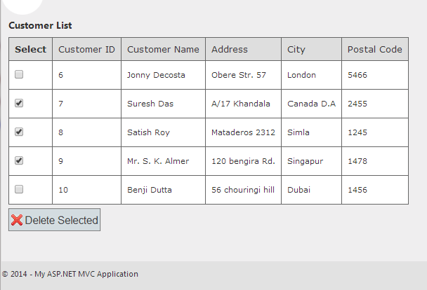 How To Delete Multiple Webgrid Rows By Using Checkboxes In Asp Net Mvc