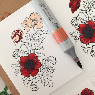 Poppy images by Power Poppy, showing stages of copic coloring