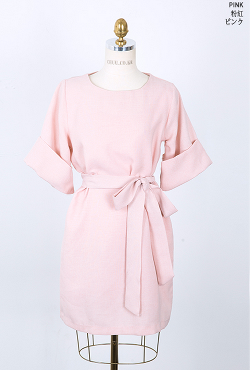 [Chuu] Folded Sleeve Belted Dress | KSTYLICK - Latest Korean Fashion ...