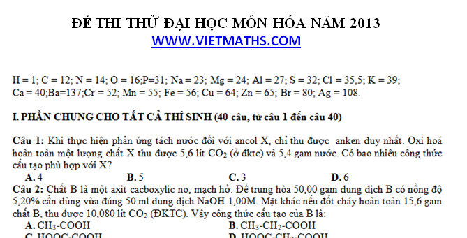 70 đề thi thử đại học môn hóa hay chuẩn cấu trúc