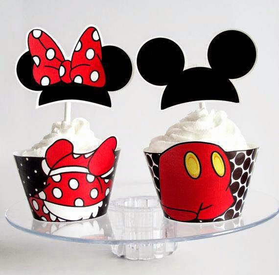 Mickey y Minnie: Preciosos Wrappers y Toppers para Cupcakes para Imprimir Gratis. 